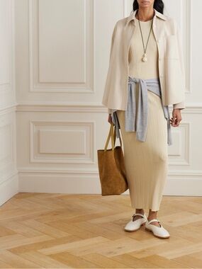 NWT Toteme Ribbed-Knit Maxi Dress in Cream Beige